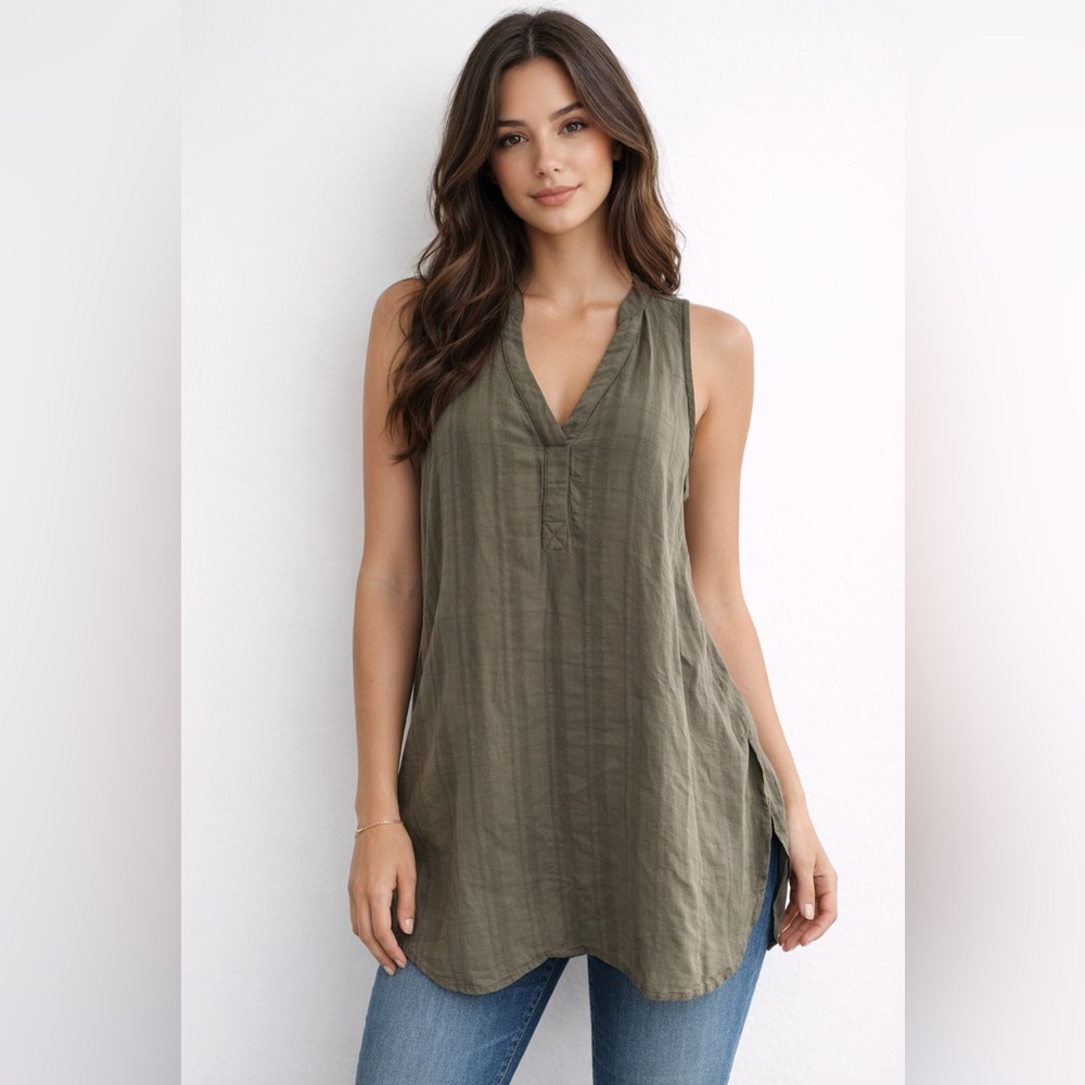 Anthropologie Maeve Sleeveless V-Neck Tunic Tank Top Women XS Green